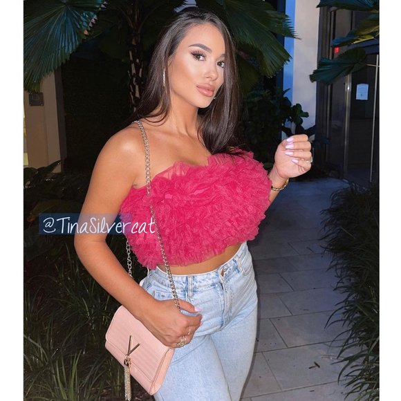 BLOGGER'S FAVE! Zara Knit Strapless Tulle Top Fuchsia - Picture 8 of 14